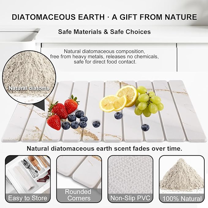 3 PCS Large Stone Dish Drying Mat for Kitchen Counter Quick Dry Stone Dishes Mats Sink Faucet Mat Marble Water Absorbing Diatomaceous Earth Drying Pad for Countertop Tableware Bottles