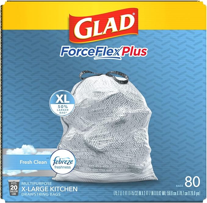 Glad Trash Bags Force Flex Kitchen Pro Drawstring Garbage Bags Fresh Clean 80 Count