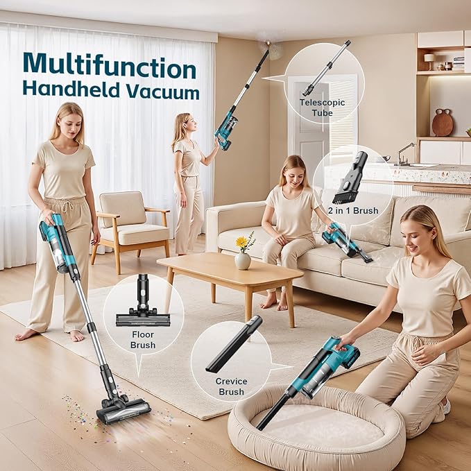8000mAh Cordless Vacuum Cleaner 700W 60Kpa Brushless Vacuum Cleaners for Home 6 in 1 Cordless Stick Vacuum Clearner Stick Vacuum with Led Display for Hard Floors/Carpet/Pet Hair/Dorm