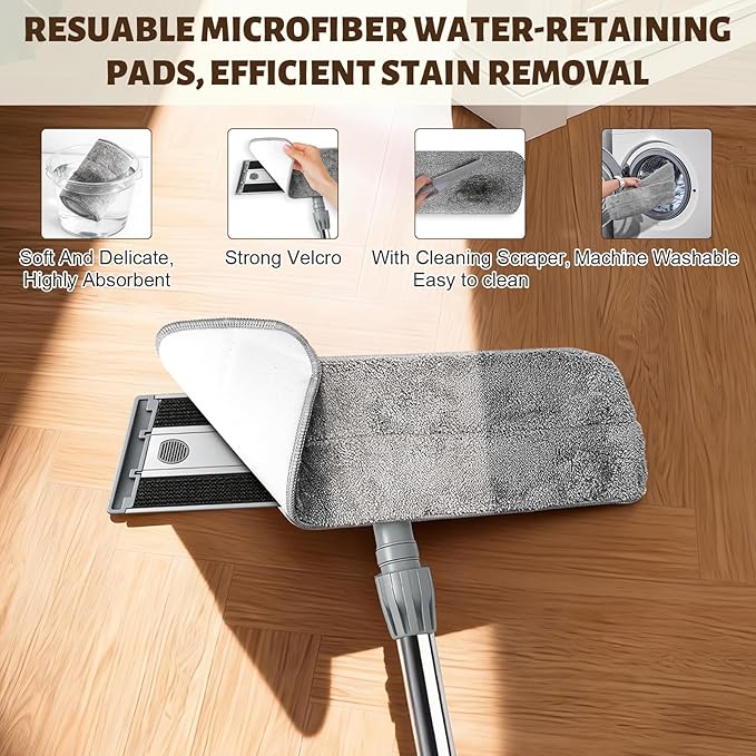 17.7 Microfiber Mop for Floor Cleaning 59in Long Adjustable Stainless Steel Handle 360° Rotating Large Flat Mops 4 Washable Pads for Dry &amp Wet Cleaning for Hardwood Vinyl Laminate Grey