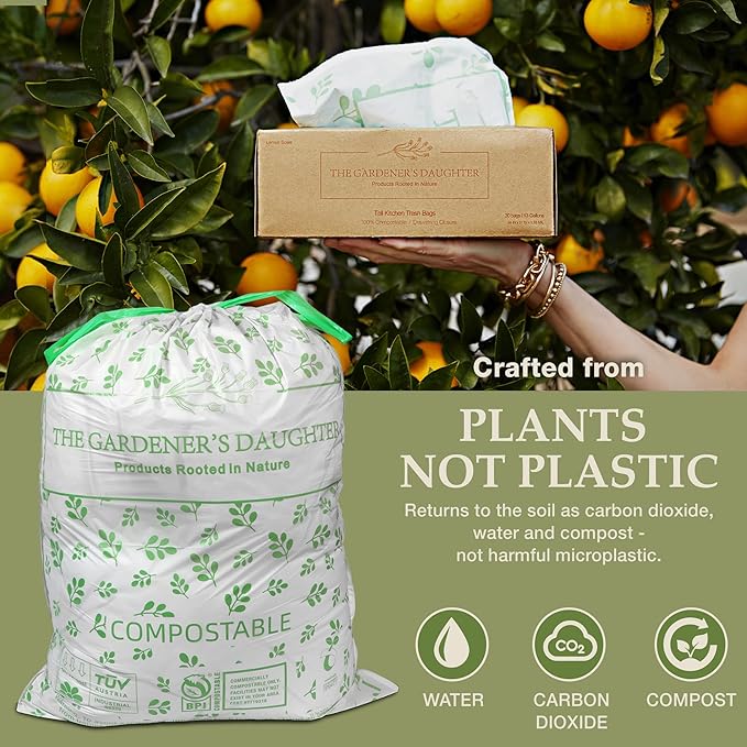Limited Edition Fall Maple Leaf – Compostable Trash Bags by The Gardener's Daughter 13 Gallon 30 Count White Extra Strength Drawstring Kitchen Waste Bag – BPI &amp TUV Certified