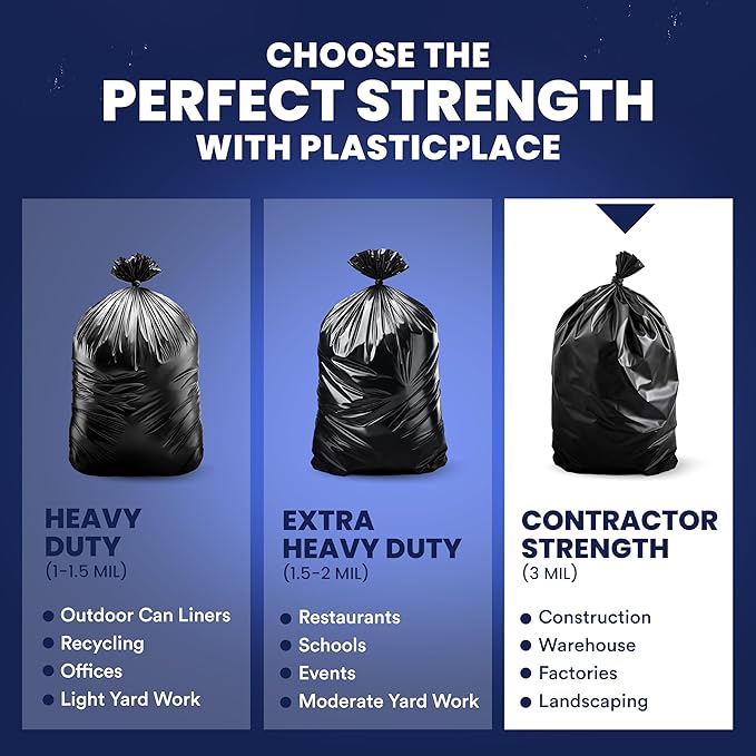 Plasticplace 55 Gallon Contractor Bags Black 38'' x 58'' 4 Mil 32/Case