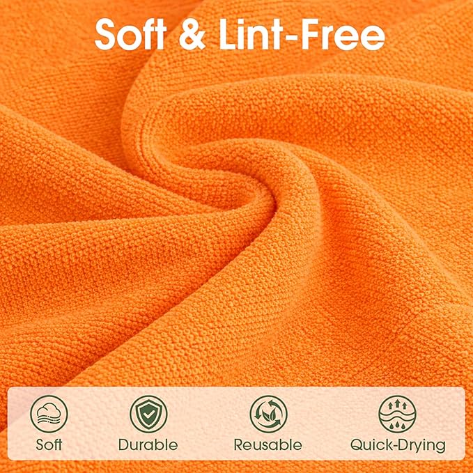 Microfiber Cleaning Cloth Roll–100 Pack Tear Away Microfiber Towels Reusable Washable Scratch-Free Kitchen Towels for Car Home Kitchen Glass Dishes(Honey Orange)