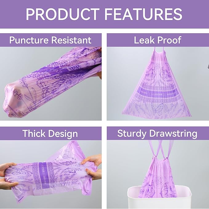 4 Gallon Small Trash Bags No-Tearing Drawstring Strong Garbage Bags Lightly Scented Bathroom Trash Bag 217 Count for Home Office KitchenOutdoor Camping