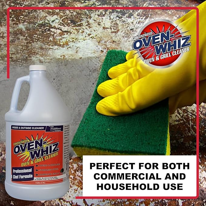 4 x 1 Gallon (512 Oz.) Oven-Whiz Oven &amp Grill Cleaner by FryOilSaver Co. Tough Stain Buildup Grease &amp Food Burnt Eliminator for BBQ Grill Ovens Stainless Steel for Home Kitchen Restaurant