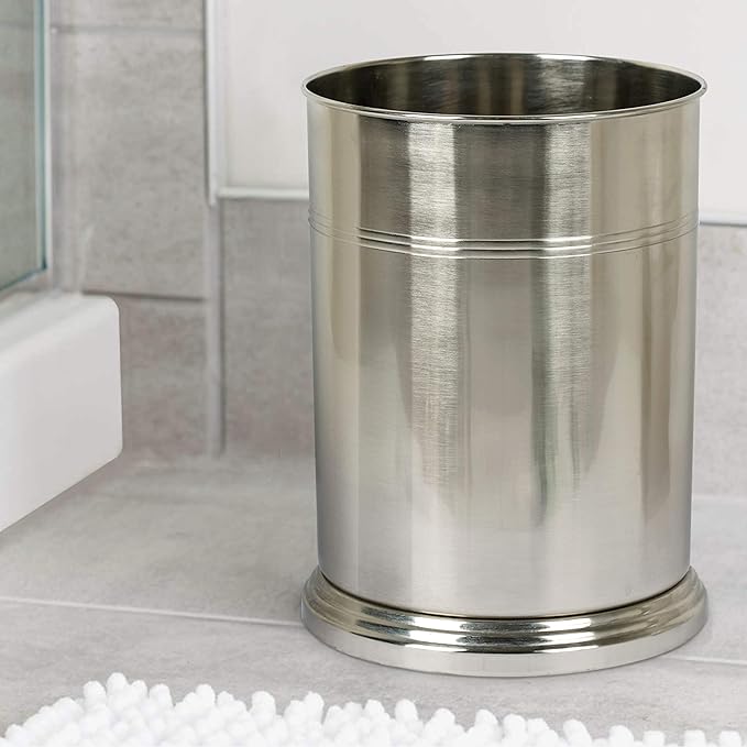 nu steel DR8H Dual Ridge Collection Wastebasket Small Round Vintage Trash Can for Bathroom Bedroom Dorm College Office 8.2 x 11 x 8.2 Brushed Pewter Finish Under 5 Gallons
