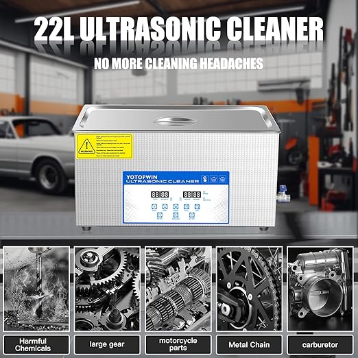 Professional 22L Ultrasonic Cleaner Ultra Sonic Part Cleaner 110V 480W Digital Ultrasonic Carburetor Cleaning Machine for Bulk jewelries Eyeglasses Watches Circuit Boards Lab Tools Auto Parts