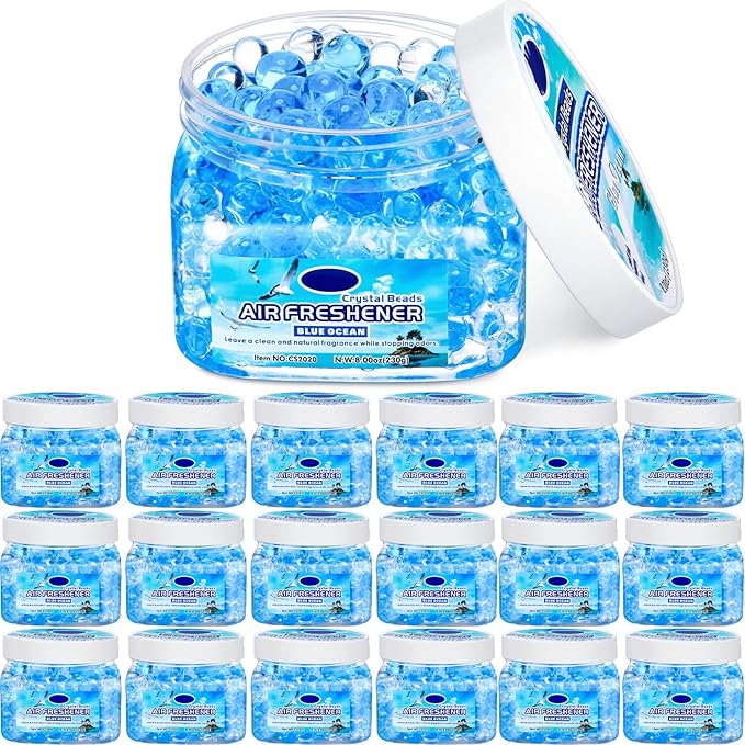 18 Pack Gel Odor Eliminator Beads 8 Ounce Scent Beads Bulk Air Freshener Removing Long Lasting Eliminates Odors for Home Bathrooms Cars Boats Rvs and Pet Areas(Ocean)