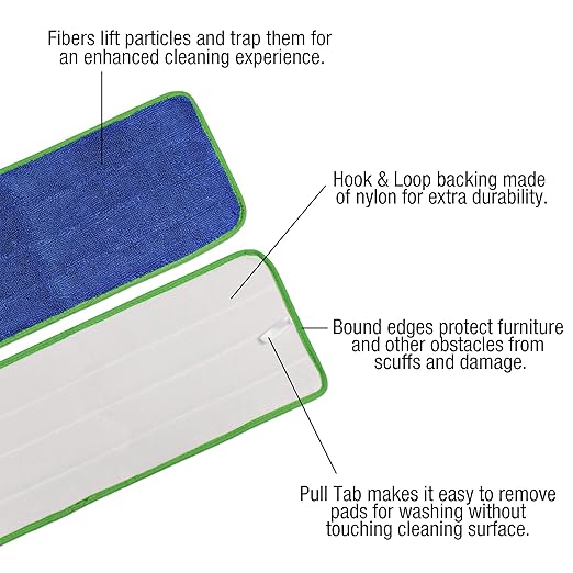 CleanAide All Purpose Super Absorbent Mega Microfiber Mop Pads for 24 Mop Plate Machine Washable Traps Dust Dirt &amp Pet Hair Reusable for Home &amp Commercial Cleaning 28x8 6-Pack Green