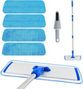 Flat Mop with Stainless Steel Handle Handle Adjustable 3 Sections Splice Microfiber Mop Floor Cleaning 4 Pieces Mops Cloth Wet &amp Dry Pads Wet and Dust Mopping