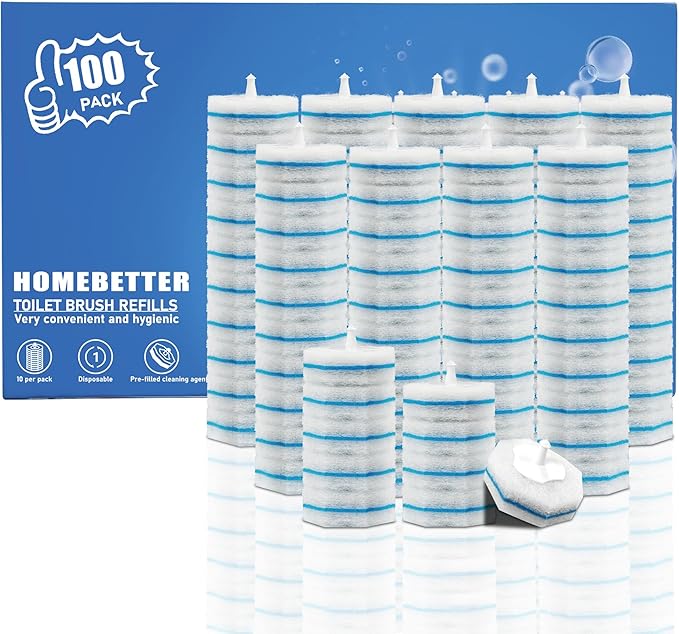 100 Count Disposable Toilet Bowl Wand Refills Prefilled with 2X Cleaning Solution Compatible with Most Toilet Brush Handles Not Fall Apart Fresh Scent