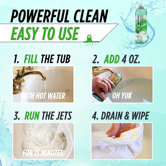 Oh Yuk Jetted Bathtub Cleaner for Jet Tubs Whirlpools The Most Effective Jetted Tub Cleaner Septic Safe | Two 16 Ounce Bottles!