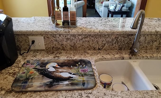 Caroline's Treasures DAC3203DDM Common Eider Duck Dish Drying Mat Absorbent Dish Drying Mat Pad for Kitchen Counter Dish Drainer Mat for Countertop 14 x 21 Multicolor
