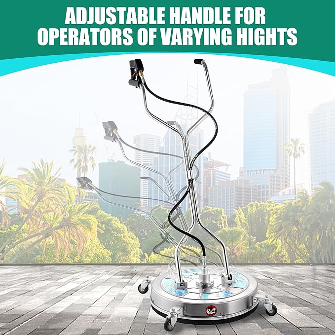 Tool Daily 24 Pressure Washer Surface Cleaner Attachment with Dual Handles Stainless Steel Driveway Cleaner for Power Washer with Wheels Pressure Wash Concrete 4500 PSI