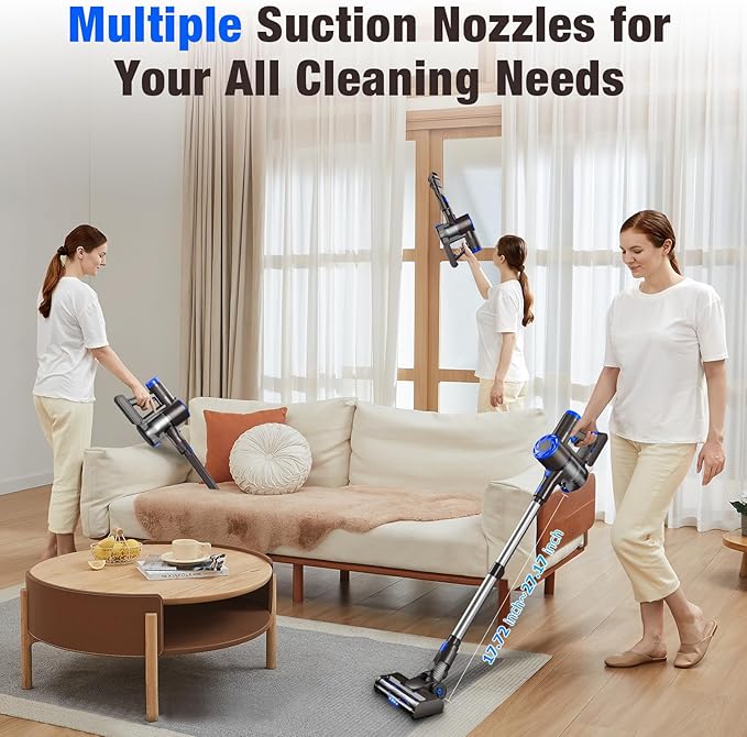 Cordless Vacuum Cleaner Upgraded 40Kpa Stick Vacuum Cleaners for Home 8 in 1 Lightweight with Self-Standing 1.5L Dust Cup &amp Anti-tangle Rechargeable Vacuum for Hard Floors Carpets Pet Hair