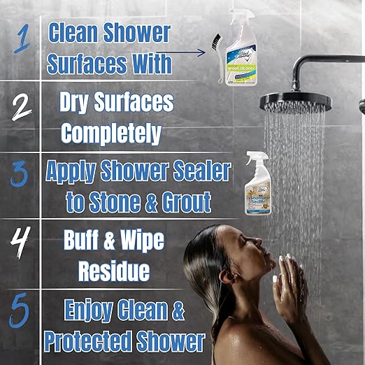 Natural Stone Shower Sealer Quart + Ultimate Grout Cleaner with Brush Quart (2-Pack) – Seals &amp Protects Showers Deep Cleans Tile &amp Grout