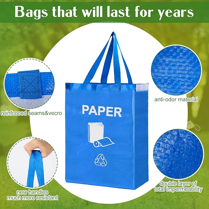 4 Pcs Recycling Bin Bags Separate Recycle Bin Waterproof Waste Baskets Recyclable Waste Trash Sorting Organizer for Home Office Kitchen Battery Can Paper Plastic and Glass