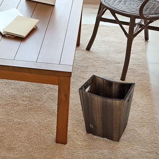 Wood Trash Can Small Wastebasket with Handles Rustic Office Garbage Can for Bedroom Bathroom Office Living Room Kitchen
