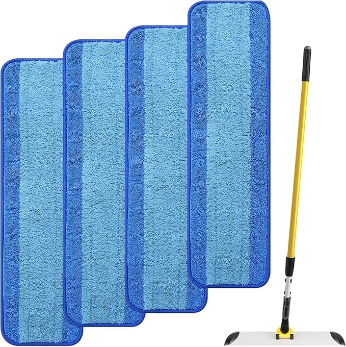4-Pack Commercial Microfiber Mop Pads | Fits 17 &amp 18 Flat Mops - Reusable Wet/Dry Refills for Hardwood Tile &amp Laminate Floors