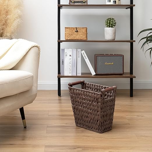 GRANNY SAYS Woven Trash Basket Brown Wastepaper Basket with Handles Wicker Bathroom Trash Can for Dorm Laundry Room 1-Pack 13 x 7 ½ x 12 ½
