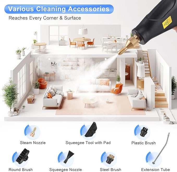 ALILYY Handheld Steam Cleaner for HomeSteamer for Cleaning40oz Water TankPortable Steam Cleaner with 13 Accessories for Home CleaningGreaseFloorCouchWindowCar SeatTileGroutBlack