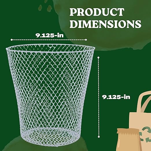 BCL Wire Mesh Round Waste Basket 9in (White Pack of 5) Lightweight Trash Can Open Top Wastebasket Recycling Bins Desk Office School Garbage Cans Home Essential