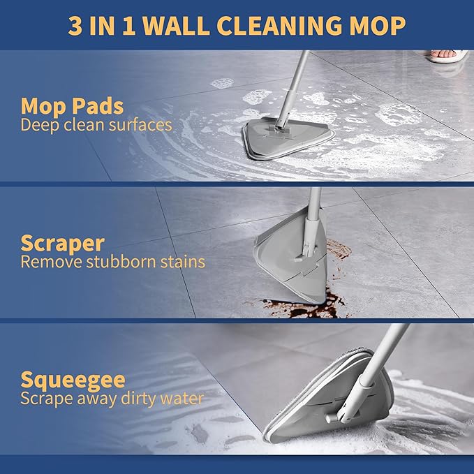 BOOMJOY Wall Cleaner Mop with 82 Inches Long Handle Baseboard Cleaner Tool Duster with Squeegee Ceiling Cleaning Tool with 6 Replacement Pads for Painted Walls Window Floor