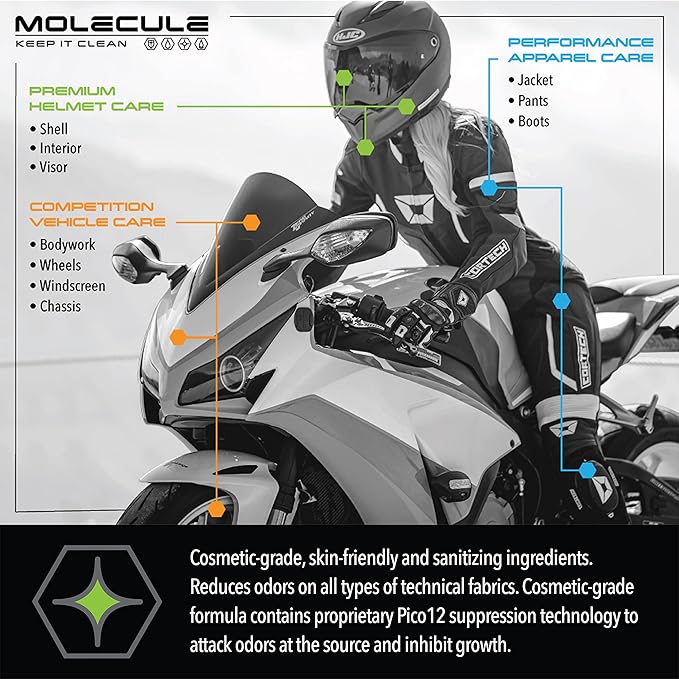 Molecule Refresh Spray | Performance Apparel Care | Cleans and Deodorizes Racing Suites &amp Technical Fabrics | Signature Fresh Scent | 16 Ounces