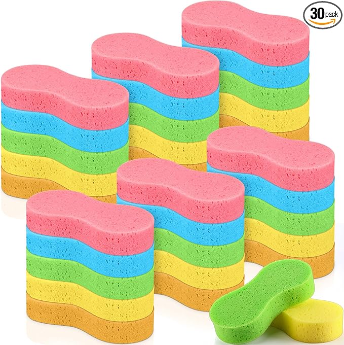 Dandat 30 Pcs Large Car Wash Sponge Multi Purpose Cleaning Scrubber Non Scratch Thick Dish Household Cleaning Sponge Foam Washing Pad Handy Scrubber for Car Mix Colors