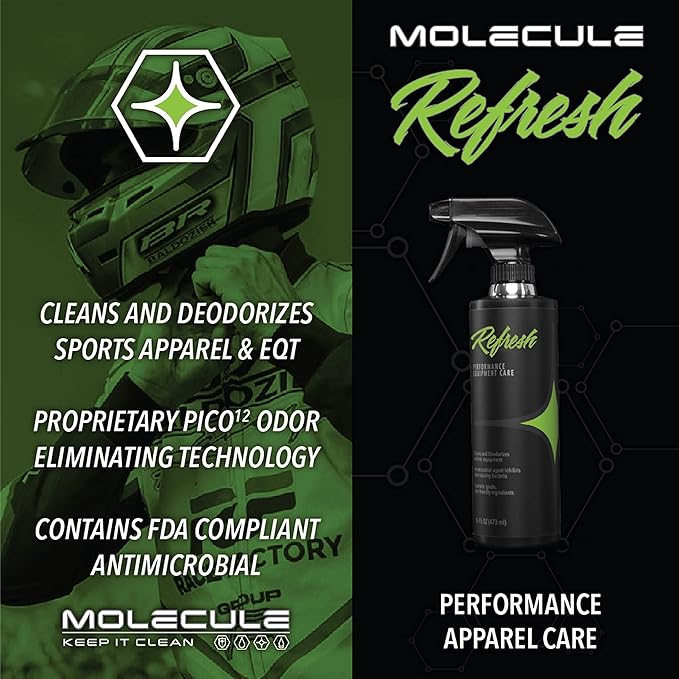 Molecule Helmet Refresh Premium Helmet Care Helmets Visors and Goggles Cleans and Deodorizes 4 Ounce Bottle &amp 16 Ounce Bottle