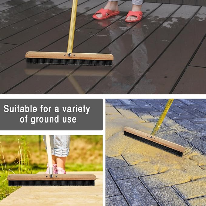 1 Pack 36 Inch Concrete Broom Finishing Tools Without Handle Wood Backed Brush Push Brooms with Mounting Threads for Concrete Finishes Hard Floors Yards
