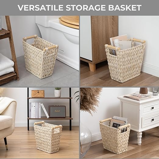 GRANNY SAYS Wicker Trash Can Waste Basket for Bathroom Waterproof Bathroom Garbage Can 19 Liters/5 Gallons Wastebasket with Handle Decorative Waste Basket for Bedroom Office Living Room 1 Pack