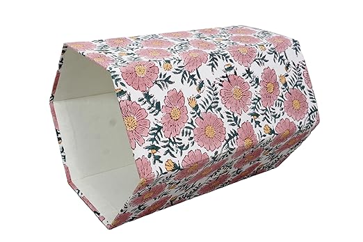 3.3 Gallon Cotton Hand Block Printed Paper Waste Basket |Small Decorative Trash Can for Housewarming Gifts in Living Room Bedroom Bathroom | Eco-Friendly Plastic-Free (1 Green Pink Sun FLOWAR)
