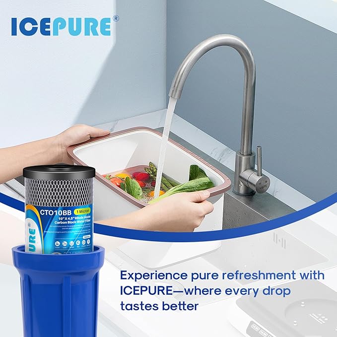 ICEPURE 10X4.51 Microns Whole House Sediment Activated Carbon Water Filter Compatible with Dupont WFHDC8001EP SeriesEPM SeriesCB-BB-10 GE FXHTC GXWH40L GXWH35F GNWH38S CTO10BB1PACK