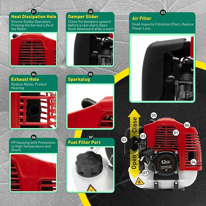 Outdoor Hand Held Gas Power Broom 52cc Gasoline Power Broom Walk Behind Sweeper Cleaning Driveway Tools High Performance Cleaner 2.3HP 1.8M (US Stock)