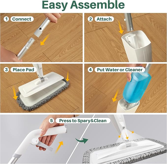 JOYMOOP Spray Mop for Floor Cleaning Dry &amp Wet Microfiber Cleaner with 18oz Refillable Bottle and 6 Replacement Pads for Home or Commercial Use