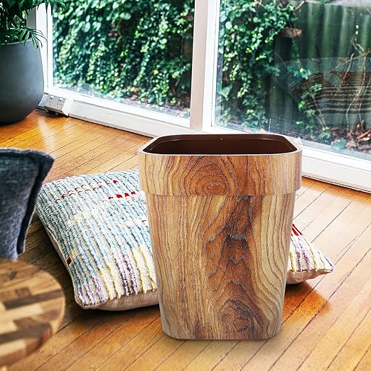 BESPORTBLE 13 Gallon Wood Grain Trash Can Large Capacity Plastic Wastebasket Square Open-top Bathroom Garbage Can for Home and Office Storage