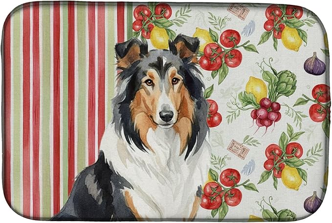 Caroline's Treasures Tricolor Collie Vegetables Dish Drying Mat Absorbent Dish Drying Mat Pad for Kitchen Counter Dish Drainer Mat for Countertop 14 x 21 Multicolor