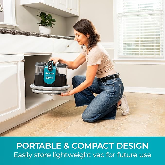 Kenmore KW1090 SpotLite Go 24V Cordless Brushless Portable Carpet Spot Cleaner 16Kpa Power Suction 55Mins Runtime with Hose Cleaning Tool for Pets Area Rugs &amp Couches