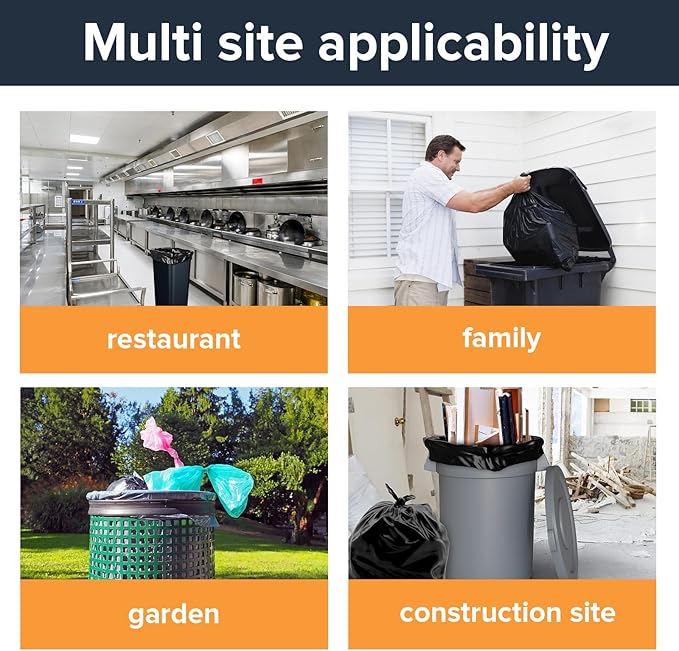 100 packs-Large 55-60 Gallon Heavy Duty Trash Can Bags|2 Mil |Black Thickened/Plastic Bag-Kitchen&ampYardBuildingOutdoorHotel Property-Made in the USA