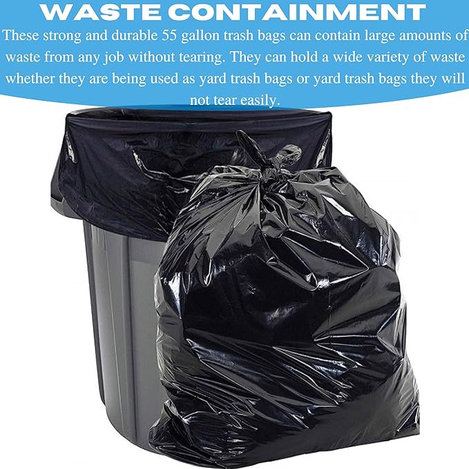55 Gallon Trash Bags 6 Mil - Contractor Trash Bags Black Trash bags Large Trash Bags Heavy Duty Garbage Bags 55 Gallon Trash Bags Heavy Duty 55 Gallon Drum Liners (5 Pack)