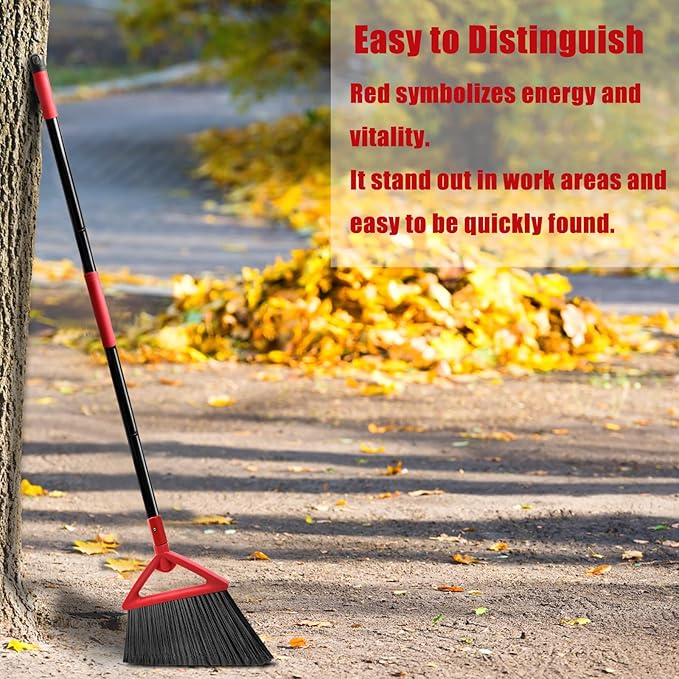 Heavy Duty Angle Broom 3 Pack Longer Commercial Brooms Swipe Brooms for Sweeping Indoor Outdoor Perfect Red Broom of Kitchen Garage House Restaurant
