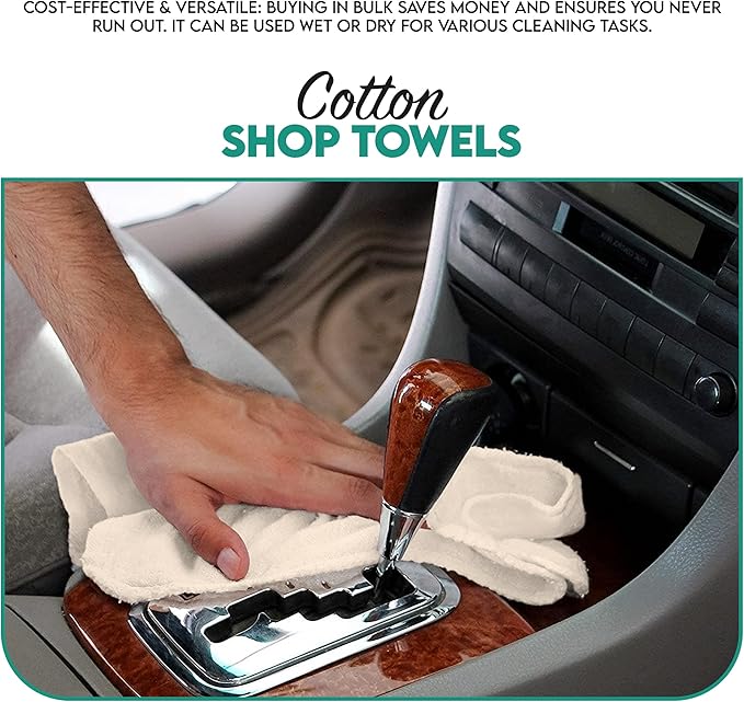 ZUPERIA Cotton Shop Towel – Multipurpose Cleaning Cloths (14 x 12 - Pack of 150 - White) Reusable Shop Rags for Automobiles Industrial Restaurants Garage and Homes