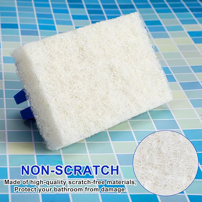 Maxdot 18 Pcs Handled Bath Scrubber Set 15 Bathroom Scouring Pad 3 Bathtub Scrubber with Handle Non Scratch Soap Scum Remover for Cleaning Sink Shower Tile Swimming Pool Step Corner(Blue and White)