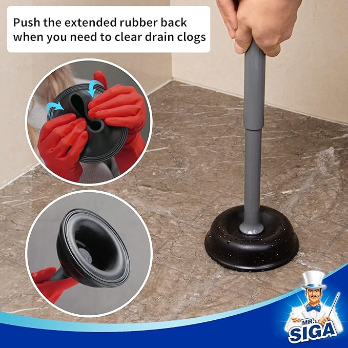 MR.SIGA Toilet Plunger with Holder Heavy Duty Plunger with Sturdy Handle for Toilet Cleaning Gray