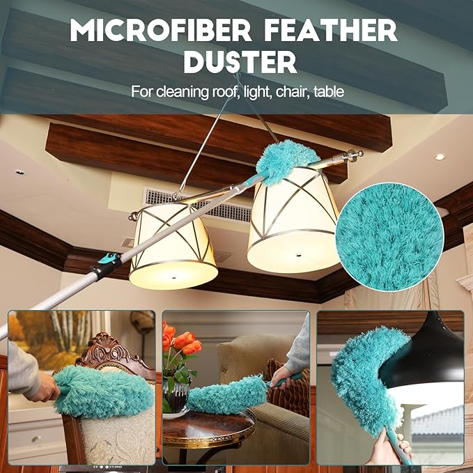 30 Foot High-Reach Duster Kit with 6-24FT Extendable Pole - High Ceiling Duster Cleaning Kit with Telescopic PoleCobweb Duster Chenille Ceiling Fan Duster Microfiber Feather Duster