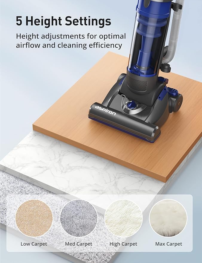 Upright Vacuum Cleaner Aspiron 1200W 25kPa 5-Mode Bagless Vacuum Cleaner with Crevice Tool &amp Extension Wand3L Dust Cup with HEPA Filter Upright Vacuum for Carpet Pet HairHard FloorTile Parti