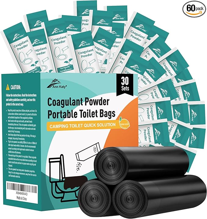 Super Absorbent Polymer 30 PacksPortable &amp Fast-Absorbing Camp Toilet Chemicals Gel with 5 Gallon Bucket Toilet Luggable Drawstring Bag Emergency Toilet Bag&ampPotty Gel