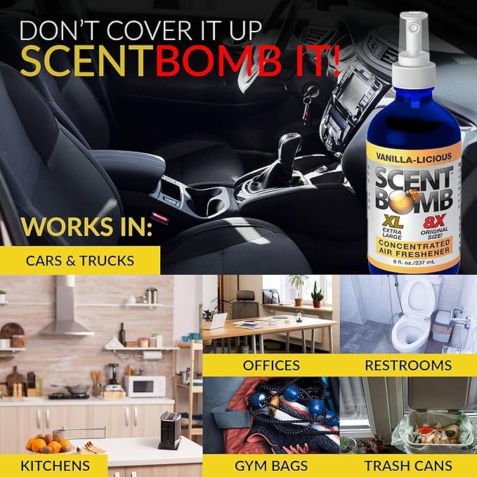 Scent Bomb Air Freshener Spray Long-Lasting Odor Eliminator for Home &amp Car Effective Deodorizer for Kitchen Bathroom Fresh Room Spray &amp Smell Neutralizer Vanillalicious Scent