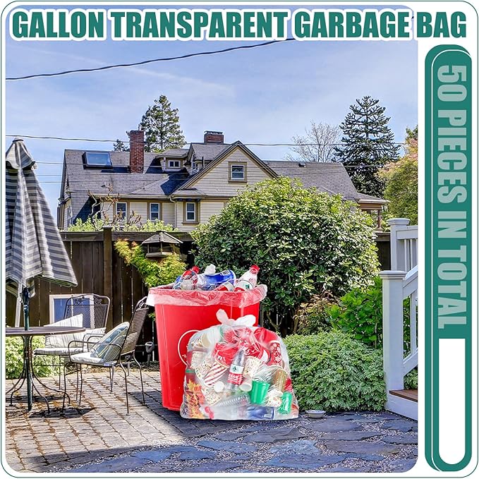 50 Pack 95-100 Gallon Trash Bags Clear Extra Large Plastic Recycling Heavy Duty Garbage Bags 59 x 71 1.2 Mil Trash Can Liners for Home Kitchen Office Garage Backyard Contractor Storage Outdoor